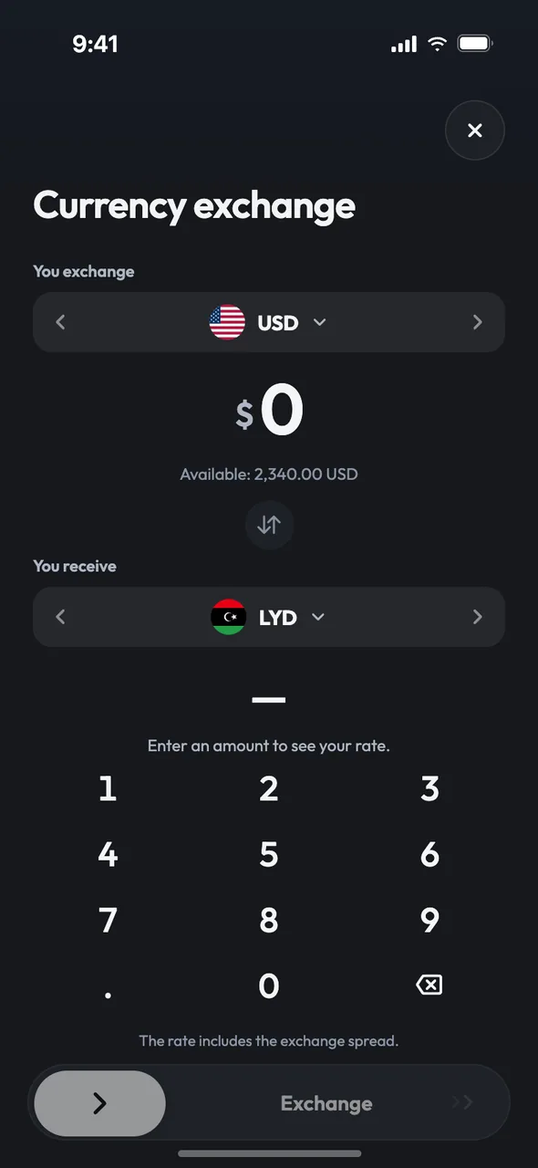 Converting between two of your wallets at a live rate