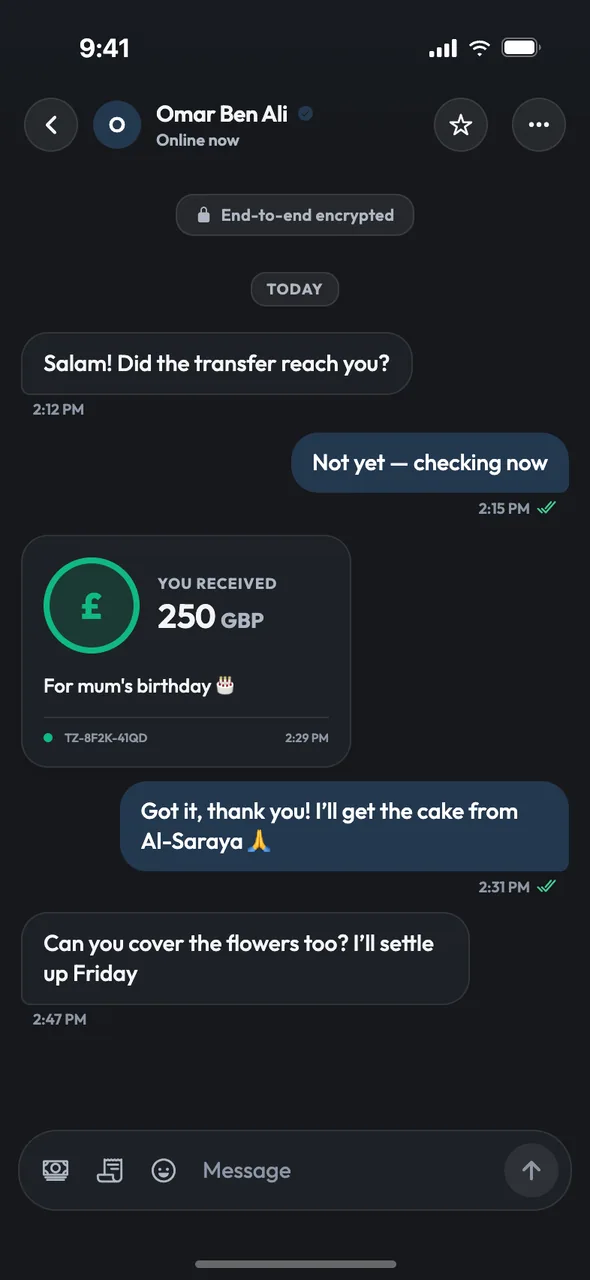 Conversation with an in-chat payment